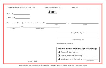 Texas Jurat Notarial Certificate Pad