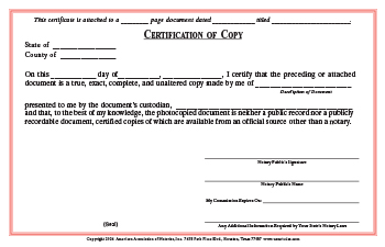 Texas Certified Copy Notarial Certificate Pad